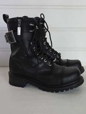 Milwaukee Trooper Black Leather Lace Up Buckle Motorcycle Biker Boots Mens 8.5D